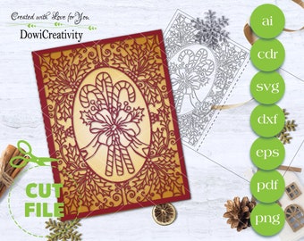 Christmas Card Cut File, SVG, DXF, CDR , laser file, cutting machine