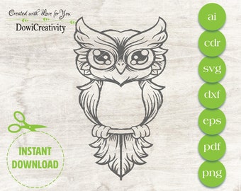 Cute Owl SVG file, Bird SVG file, Cutting file , Sticker svg file, vector, digital file, laser template