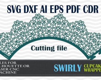 Swirly Cupcake Wrapper Template: SVG DXF Cutting Files