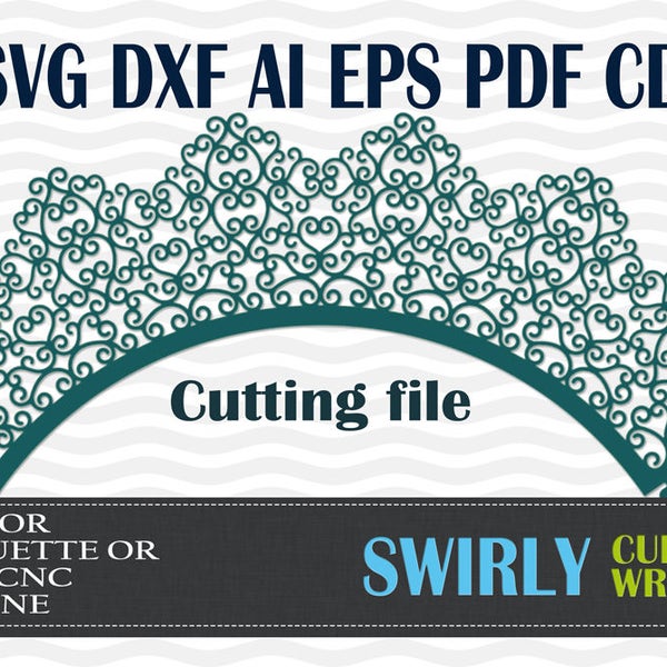 Cupcake Wrapper swirly SVG DXF AI eps pdf cdr cutting files Silhouette Studio, laser machine, party wedding decoration, template