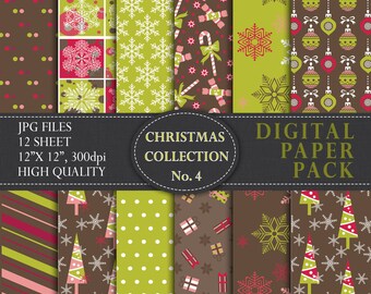 Christmas Collection Paper Pack  - 12 Printable Digital Scrapbooking Papers - 12" x 12" - 300 DPI - JPG