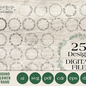 Floral Wreath SVG, Floral FRAME SVG, Monogram frame, Circle frame, Frame clipart, Paper cut template, Svg files for cricut and silhouette