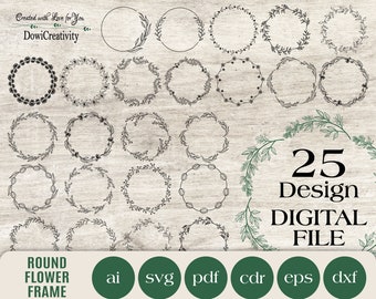 Floral Wreath SVG, Floral FRAME SVG, Monogram frame, Circle frame, Frame clipart, Paper cut template, Svg files for cricut and silhouette