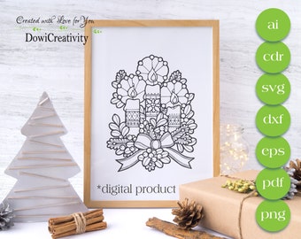 Christmas Candles SVG File: Laser Cut Template (Digital File)