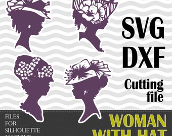 Victorian Lady Silhouette SVG DXF: Woman with Hat Cut Files