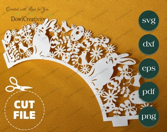 Cupcake Wrapper Easter Bunny cutting files , laser machine, party easter decoration, template
