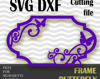 BUTTERFLY frame, flourish frame design, SVG,  DXF, vinyl cut files, for use with Silhouette Studio or other program.