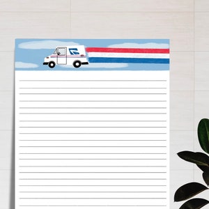 DOWNLOAD DIGITAL - Flying Mail Truck - Papel de carta pautado, folha inteira e meia - Papel de carta engraçado - USPS