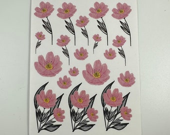 Delicate Floral Sticker Sheet - Pretty Pink Blossoms for Greeting Cards and Crafts