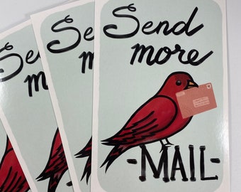 Send More Mail Postcard - Bird Postcard - Pretty Bird with Mail Print