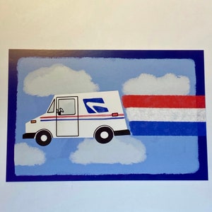 Flying Mail Truck Postcard Funny Mail Truck Postcard Cute, Whimsical Mail Themed Print image 1