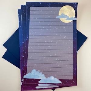 Moon and Clouds Stationery Set - 3 Letter Writing Sets With Envelopes - Whimsical - Cute - Pretty - Colorful - Quirky - Snail Mail - Pen Pal