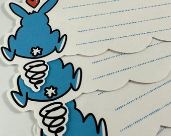 Set of 5 Adorable Blue Hopping Bunny Mail Labels - Original Art Peel and Stick Stickers