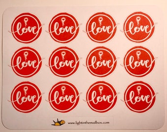 Love Stickers - Red Heart- Valentine Stickers - sticker sheet - envelope seals