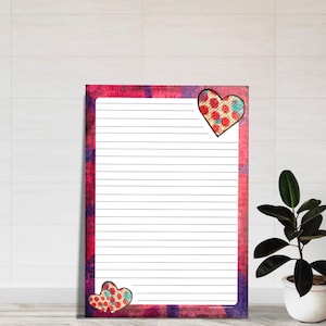 Printable Grunge Heart Stationery Sets - Writing Set - Whimsical - Cute - Pretty - Colorful - Quirky - Pen Pal Letter Set - Snail Mail
