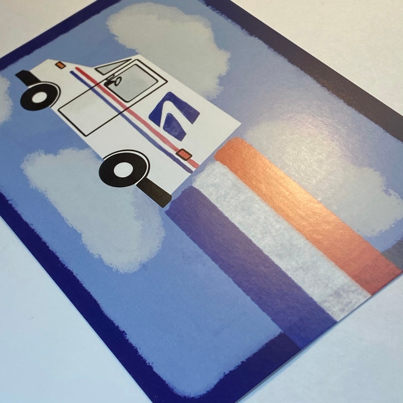 Flying Mail Truck Postcard Funny Mail Truck Postcard Cute, Whimsical Mail Themed Print image 3
