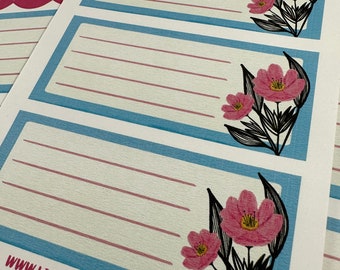 Pretty Pink Flower Address Labels - Set of 5, Original Artwork, Matte Finish