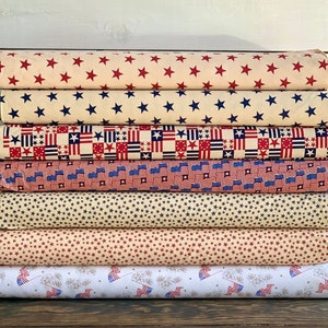 Patriotic Americana 4th of July Fabric - Vintage Patriotic Collection - Independence Day -7 Patterns - By the Yard or Fat Quarter Bundle