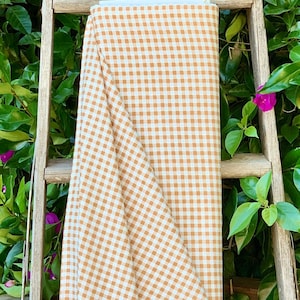 Tan Beige Gingham Check Plaid - Piccolo assegno - 100% Cotone - tagliato a misura - 44&quot; Largo - SPEDIZIONE GRATUITA