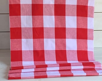 Tecido xadrez de búfalo xadrez vermelho e branco feito em casa - quadrados de 3" - tecido, dupla face, disponível em jarda(s), 1/2 jarda, 1/4 jarda, Fat Quarter