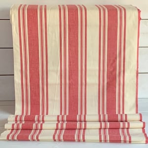 Homespun Red and Cream Stripe Fabric - Woven, Doubled Sided ,Available in Yard(s), 1/2 yard, 1/4 yard, Fat Quarter