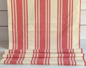 Homespun Red and Cream Stripe Fabric - Woven, Doubled Sided ,Available in Yard(s), 1/2 yard, 1/4 yard, Fat Quarter