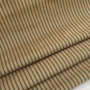 Homespun Striped Beige and Green Fabric - Woven, Doubled Sided ,Available in Yard(s), 1/2 yard, 1/4 yard, Fat Quarter - 6 oz. per yard - 46