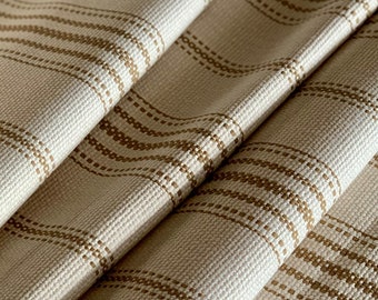 Tessuto stile sacco di grano - tessuto per sacco di alimentazione - tessuto per tappezzeria - tessuto per ticchettio - stile rustico - strisce di lino oro su crema - largo 56 "