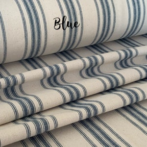 Grain Sack Fabric - Feed Sack Fabric - Ticking Fabric - Our EXCLUSIVE Fabric - Farmhouse Style - Blue Stripes on Off-White - 63"Wide