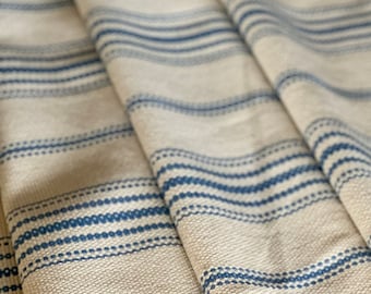 Grain Sack Style Fabric - Feed Sack Fabric - Upholstery Fabric - Ticking Fabric - Farmhouse Style - Blue Stripes on Cream - 56" Wide