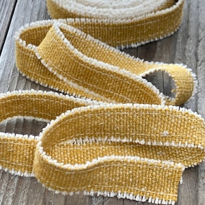 Cinta de saco de grano - Cinta de borde crudo amarillo - Borde deshilachado - 3/4 pulgadas de ancho - Cinta de tela de diario basura - 5 yardas de longitud