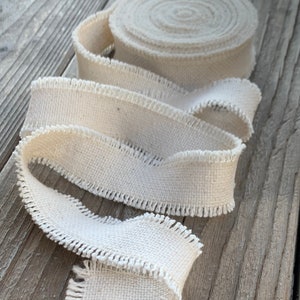 Cinta de saco de grano - Cinta de crema natural - Borde deshilachado - 1 pulgada de ancho - Cinta de tela de diario basura - Cinta de tela primitiva - Rollo de 5 yardas