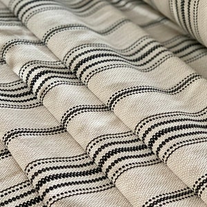 Grain Sack Fabric - Feed Sack Fabric - Upholstery Fabric - Ticking Fabric - Farmhouse Style - Black Stripes on Cream - 56" Wide