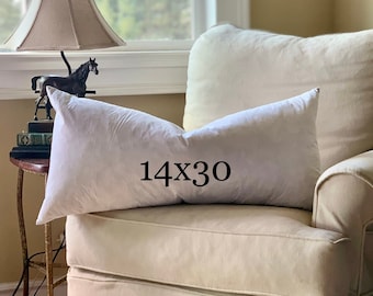 Feather Pillow Insert - 100% Downproof Cotton - Knife Edge - Feather Hypoallergenic Fill - 14x30 - Premium Quality