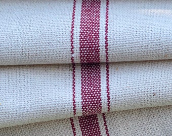 Grain Sack Fabric by the Yard - Ticking Fabric - French Country - Cottage Farmhouse Style - 1 to 12 YD. Cuts - Red Stripes - 54" Wide