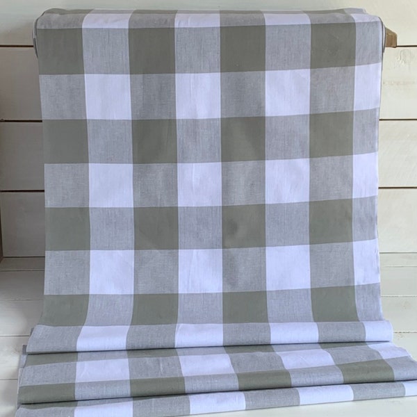 Homespun Gray Sage and White Check Buffalo Plaid Fabric - 3" squares - Woven, Doubled Sided ,Available in Yard(s), 1/2 , 1/4 yd, Fat Quarter