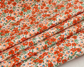 Spring Floral Fabric Collection - Orange Floral - Calico Print - Cotton - By the Yard & Fat Quarter Bundle