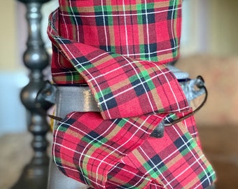 Tartan plaid ribbon - Red and Green Plaid - 3" Wide - DOUBLE Thickness Fabric Ribbon - Christmas Tree Garland - 4 1/2 yards
