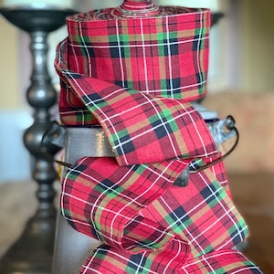 Tartan geruit lint - rode en groene plaid - 3" breed - stoflint met dubbele dikte - kerstboomslinger - 4 1/2 werven
