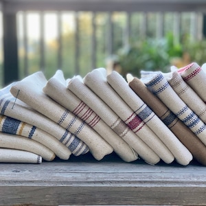 Grain Sack Fabric Bundle - Ticking Fabric - French Country - Cottage Farmhouse Style - Feed Sack - 14 Fabric Cuts -1/2 Yard or 1 yard Bundle