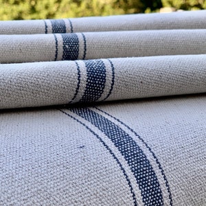 Grain Sack Fabric by the Yard - Ticking Fabric - French Country - Cottage Farmhouse Style - Blue Stripes - 54&quot; Wide-  - 1 to 12 YD. Cuts