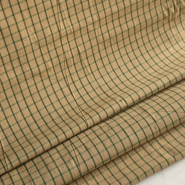Homespun Beige and Green Plaid Fabric - Woven, Doubled Sided ,Available in Yard(s), 1/2 yard, 1/4 yard, Fat Quarter - 6 oz. per yard - 40