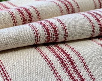 Grain Sack Fabric by the Yard - Ticking Fabric - French Country - Cottage Farmhouse Style - Available by the Yard - Red Stripes - 54" Wide