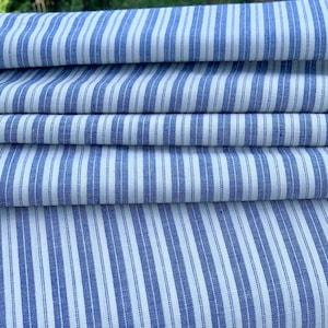 Homespun Ticking Fabric - Blue Stripe Ticking Fabric - Primitive Ticking Fabric - Cotton - Woven - by the yard or fat quarter