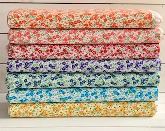 NEW - Spring Floral Fabric Collection - Red Navy Purple Turquoise Gold - Calico Print - Cotton - By the Yard & Fat Quarter Bundle - 7 Colors