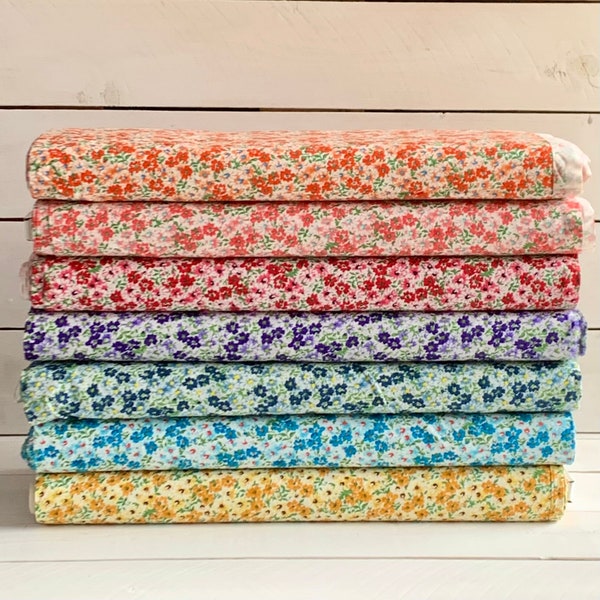 NEW - Spring Floral Fabric Collection - Red Navy Purple Turquoise Gold - Calico Print - Cotton - By the Yard & Fat Quarter Bundle