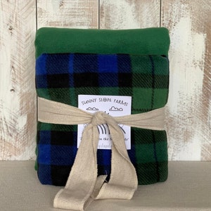 Personalized No Sew Knot Tie Fleece Blanket Throw Kit - Plaid Blanket - Tie Blanket- Green and Blue Plaid - Personalize with Name