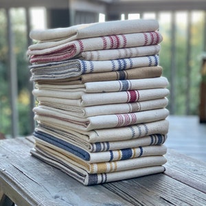 Grain Sack Fabric Bundle - Ticking Fabric - French Country - Cottage Farmhouse Style - Feed Sack - 14 Fabric Cuts -1/2 Yard or 1 yard Bundle