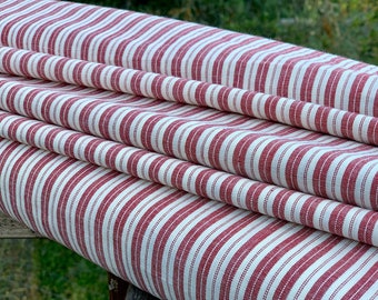 Homespun Ticking Fabric - Red Stripe Ticking Fabric - Primitive Ticking Fabric - Cotton Homespun Fabric -  Woven Ticking Fabric - Red Stripe