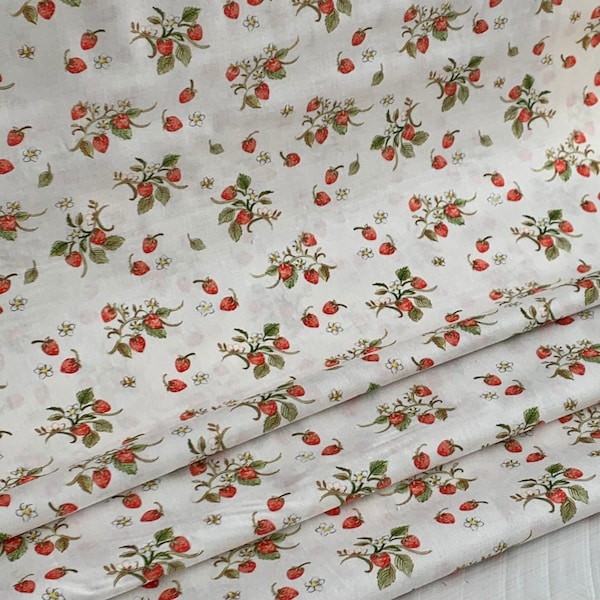 Strawberries Farm Meadow by Clare Therese Gray Windham Fabrics - Ivory 52796-1 Cotton Fabric by the Yd, 1/2 yd, 1/4 yd & Fat Quarter